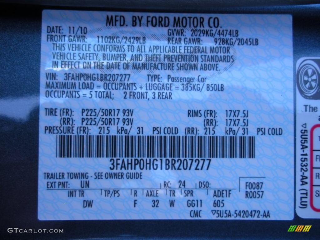 2011 Fusion Color Code UN for Steel Blue Metallic Photo #41291053