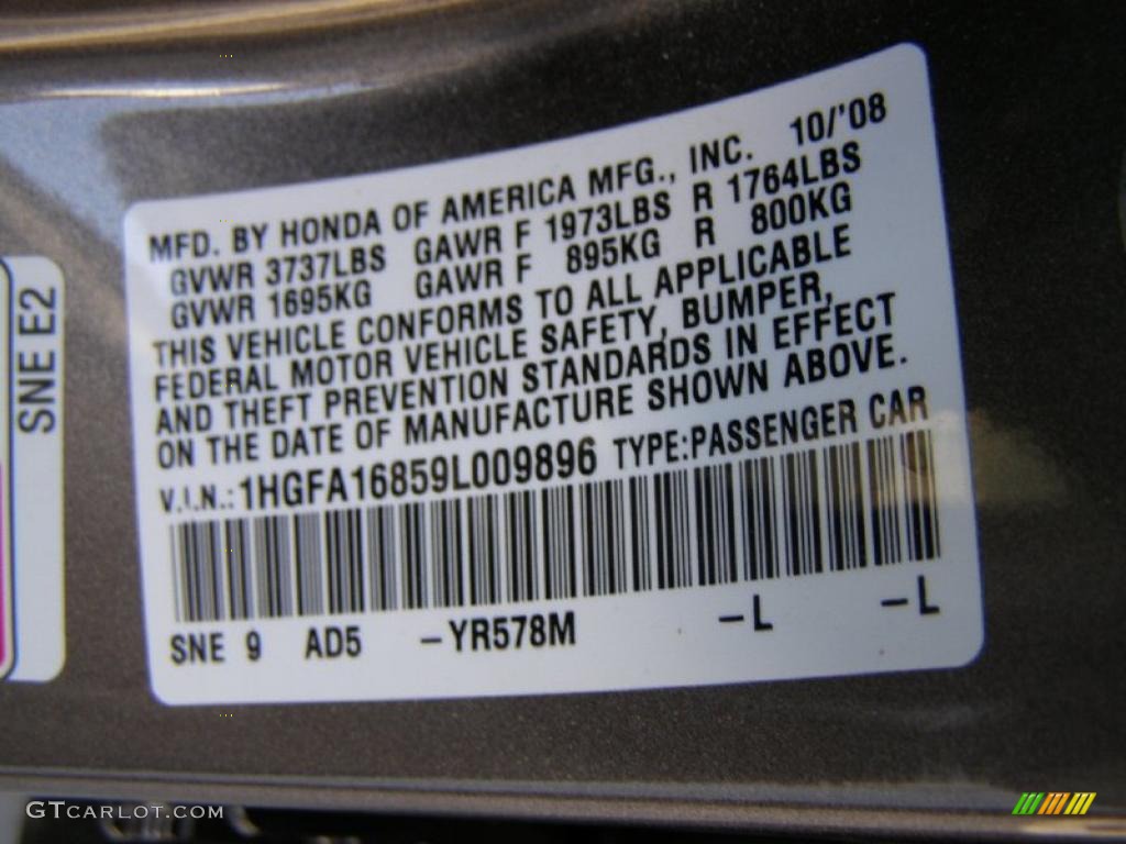 2009 Civic Color Code YR578M for Urban Titanium Metallic Photo #41292573