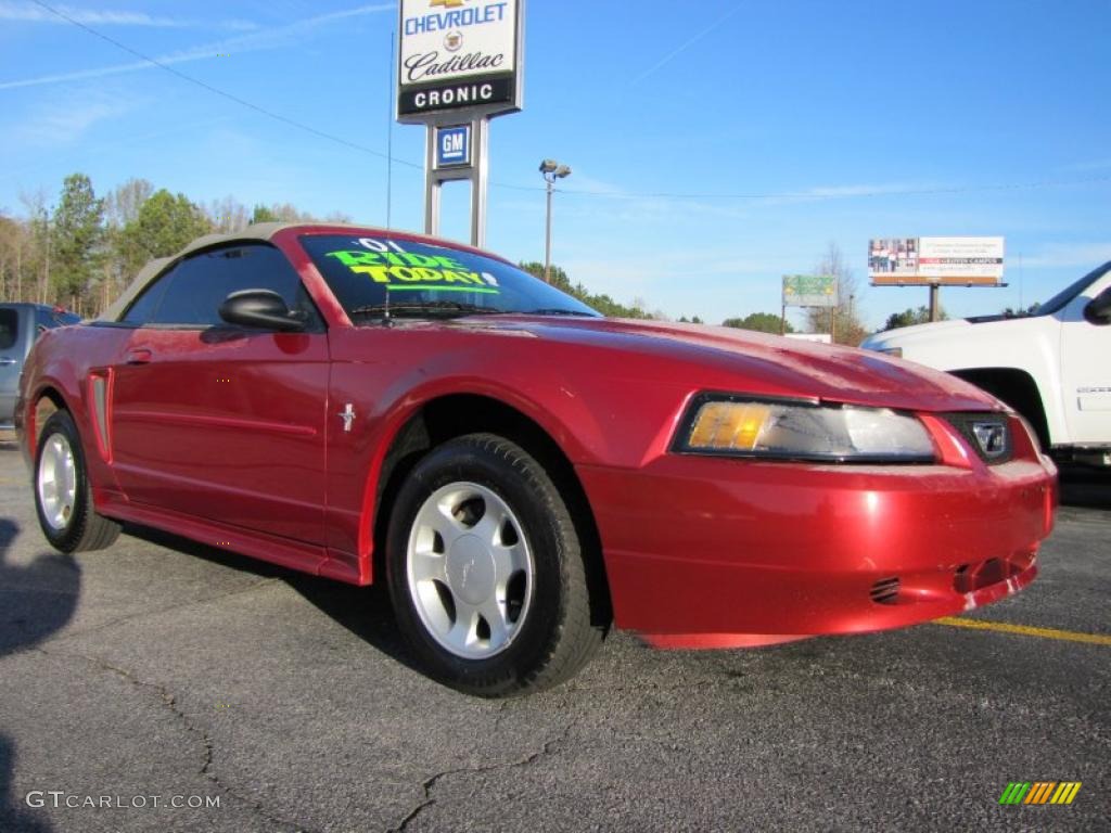 2001 Mustang V6 Convertible - Laser Red Metallic / Medium Parchment photo #1