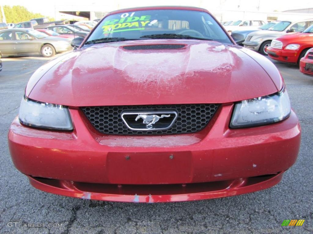 2001 Mustang V6 Convertible - Laser Red Metallic / Medium Parchment photo #2