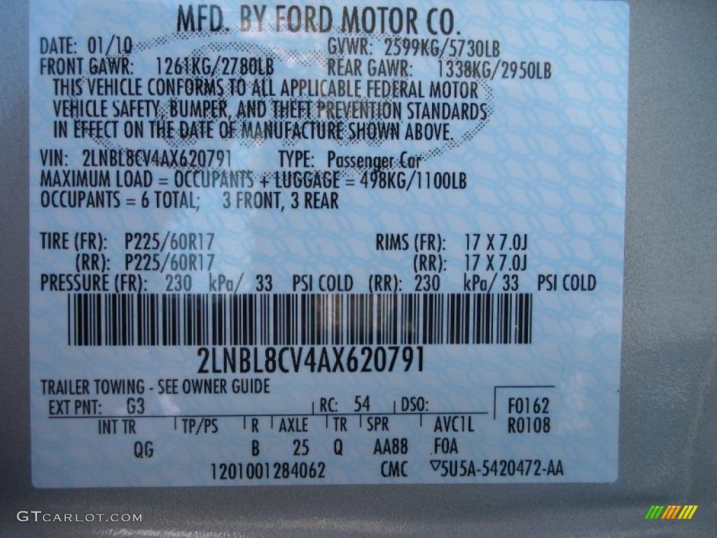 2010 Town Car Color Code G3 for Light French Silk Metallic Photo #41307355