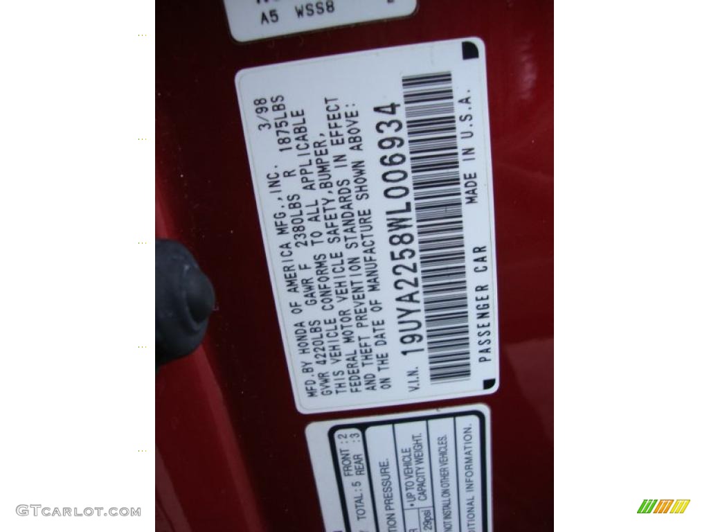1998 Acura CL 3.0 Premium Info Tag Photo #41320882