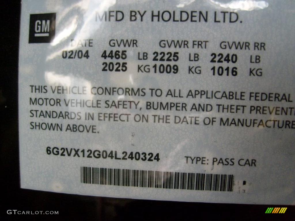 2004 Pontiac GTO Coupe Info Tag Photo #41325538