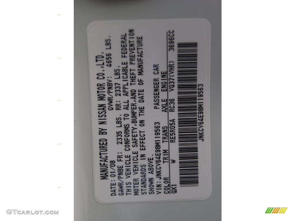2008 G Color Code QX1 for Ivory Pearl White Photo #41334735
