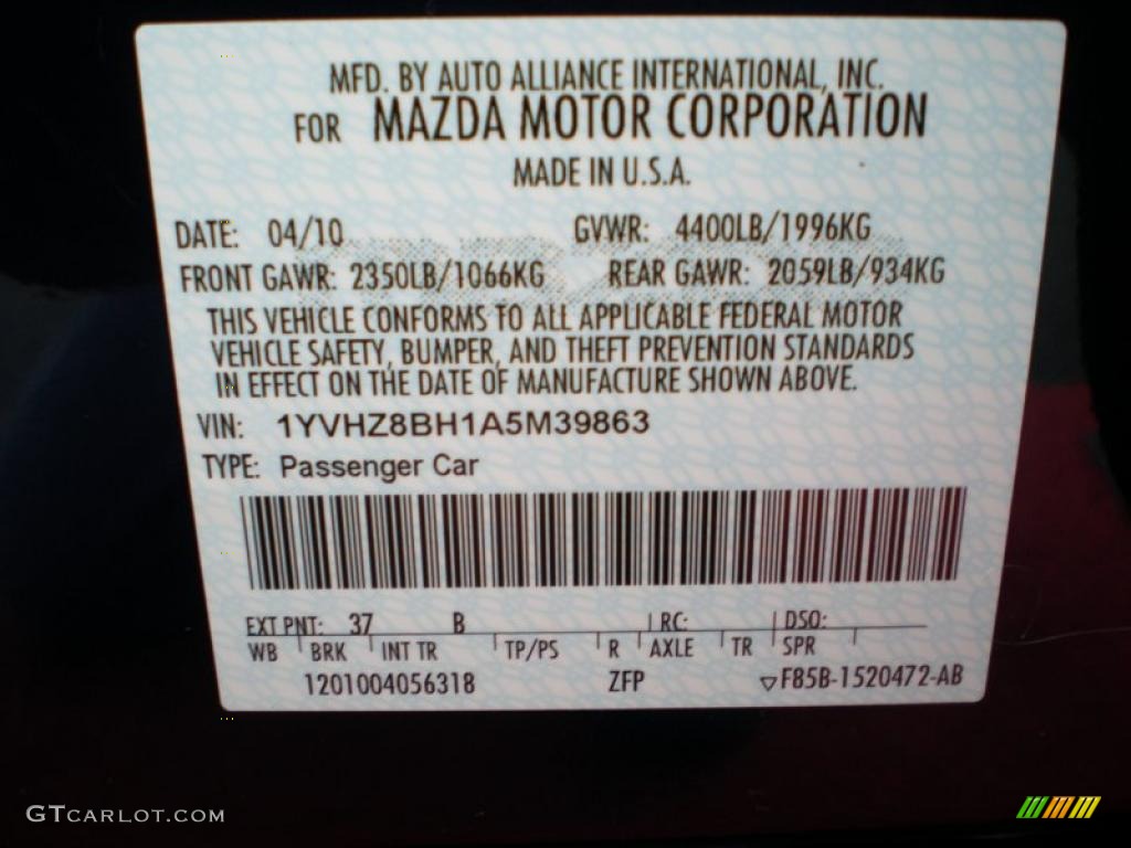 2010 MAZDA6 Color Code 37B for Kona Blue Mica Photo #41335731