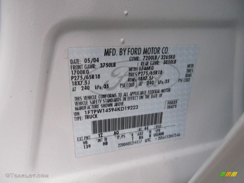 2004 F150 FX4 SuperCrew 4x4 - Oxford White / Black photo #15