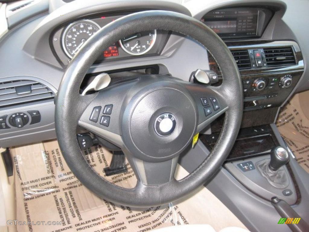 2005 BMW 6 Series 645i Coupe Cream Beige Steering Wheel Photo #41344095