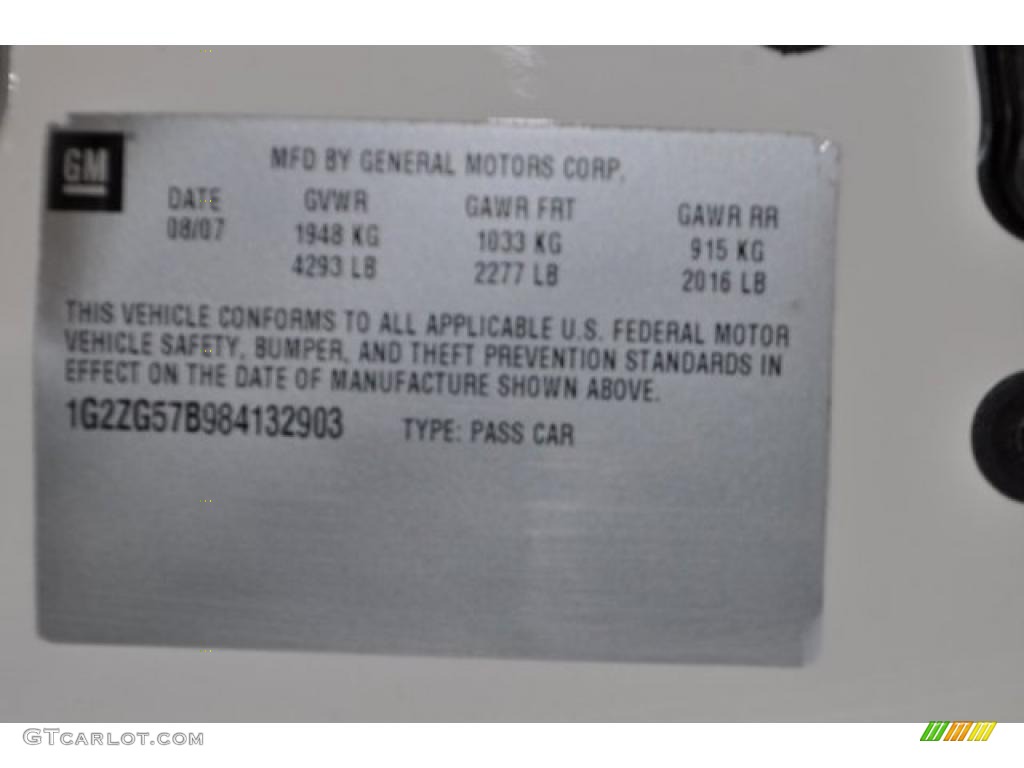 2008 Pontiac G6 GXP Sedan Info Tag Photo #41350315