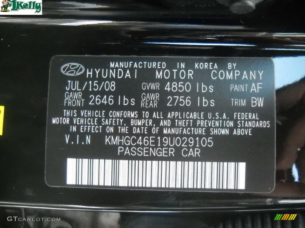 2009 Genesis Color Code AF for Black Noir Pearl Photo #41352167