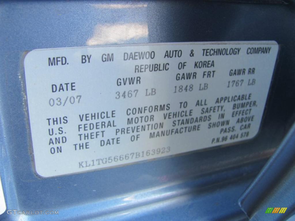 2007 Chevrolet Aveo LT Sedan Info Tag Photo #41355859