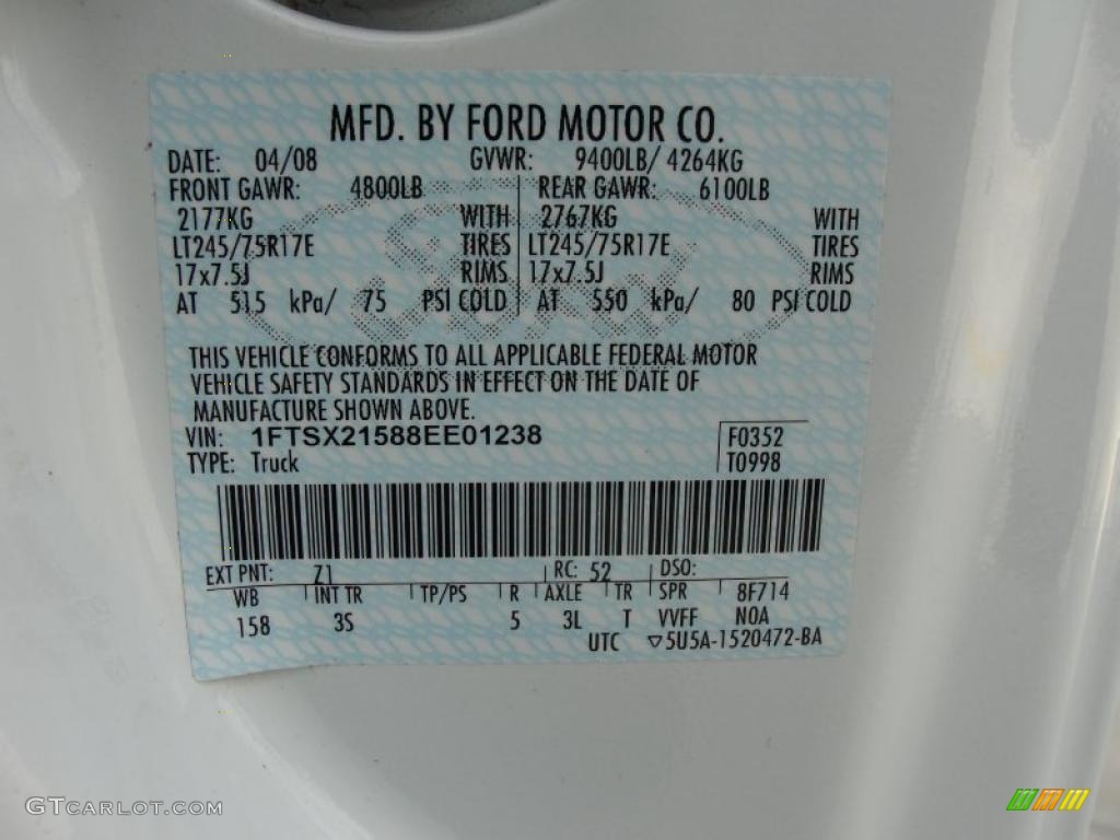 2008 F250 Super Duty Color Code Z1 for Oxford White Photo #41362563