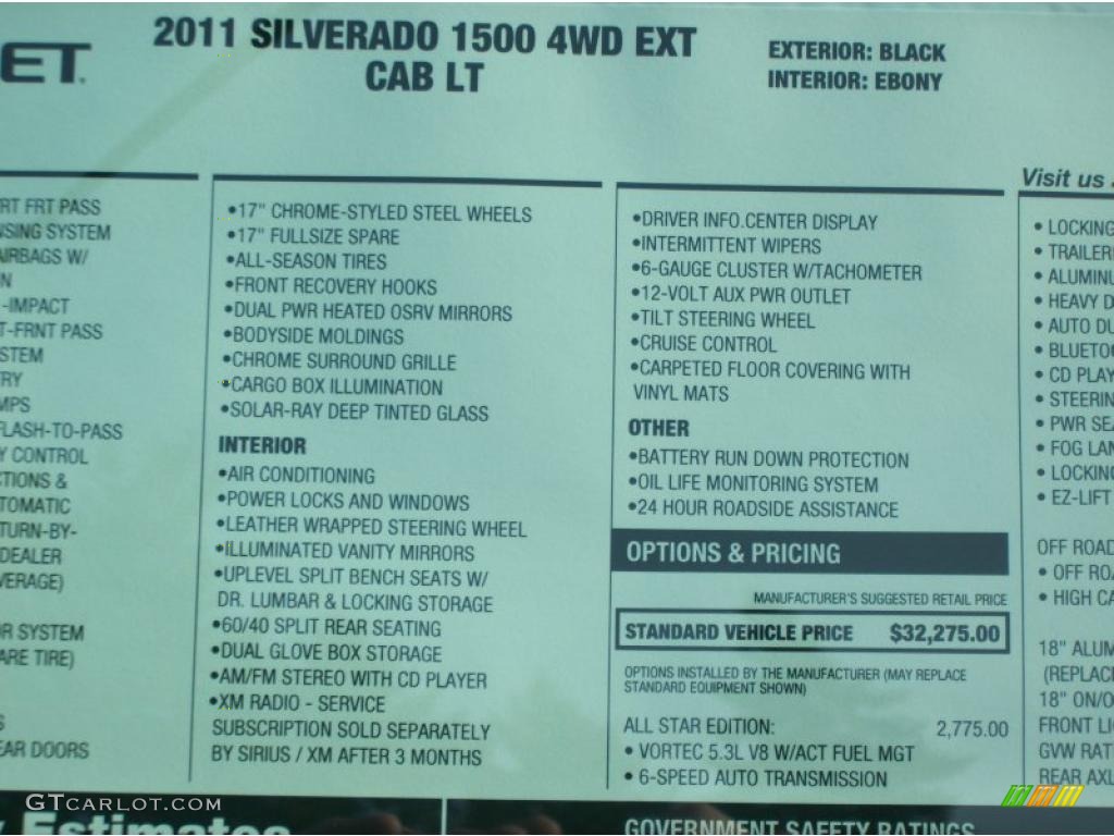 2011 Chevrolet Silverado 1500 LT Extended Cab 4x4 Window Sticker Photo #41388952