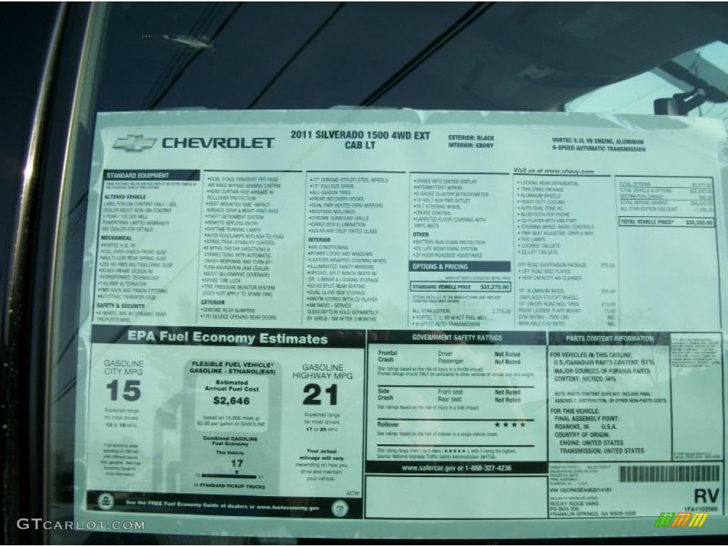 2011 Chevrolet Silverado 1500 LT Extended Cab 4x4 Window Sticker Photo #41389608