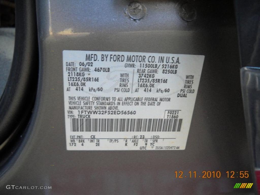 2002 F350 Super Duty Color Code CX for Dark Shadow Grey Metallic Photo #41390692