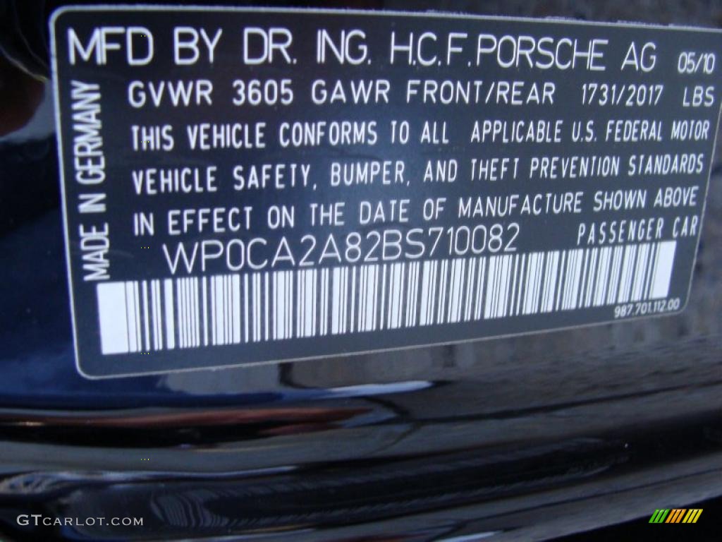 2011 Porsche Boxster Standard Boxster Model Info Tag Photo #41395824