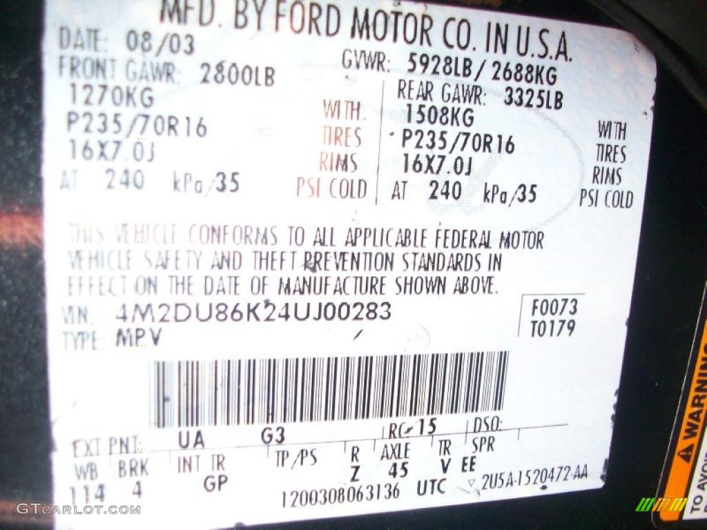 2004 Mountaineer Color Code UA for Black Clearcoat Photo #41407827