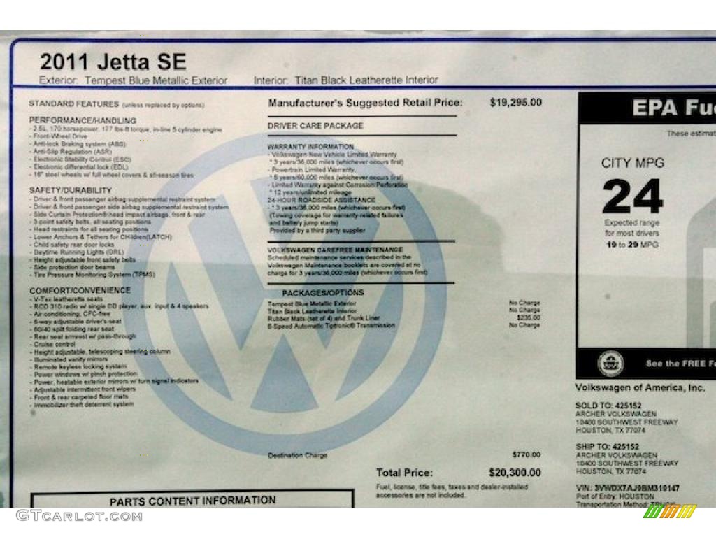 2011 Jetta SE Sedan - Tempest Blue Metallic / Titan Black photo #18