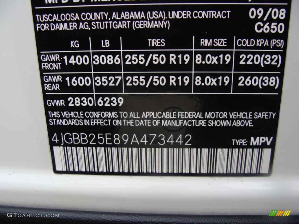 2009 ML Color Code 650 for Arctic White Photo #41427139