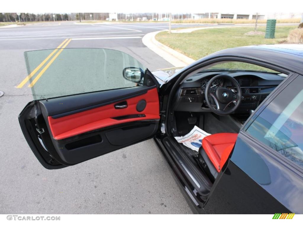 2010 BMW 3 Series 335i xDrive Coupe Coral Red/Black Dakota Leather Door Panel Photo #41428355
