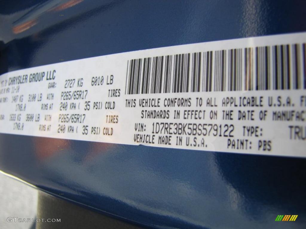 2011 Dakota Color Code PBS for Deep Water Blue Metallic Photo #41430539