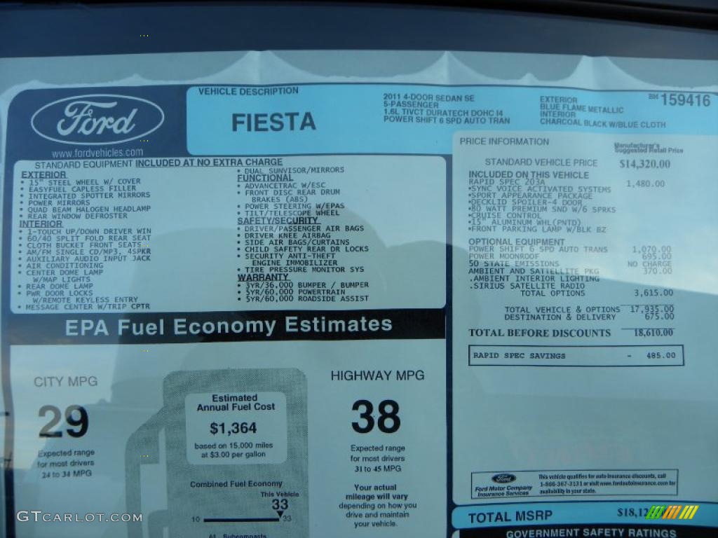 2011 Ford Fiesta SE Sedan Window Sticker Photo #41436039