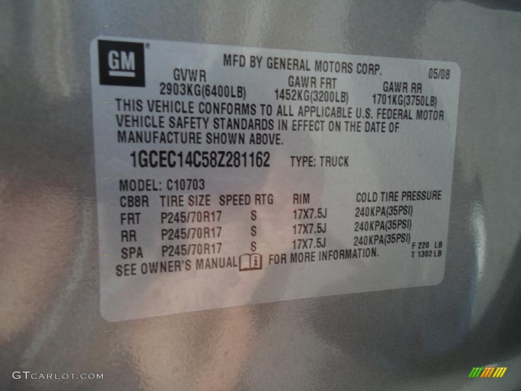 2008 Chevrolet Silverado 1500 Work Truck Regular Cab Info Tag Photos