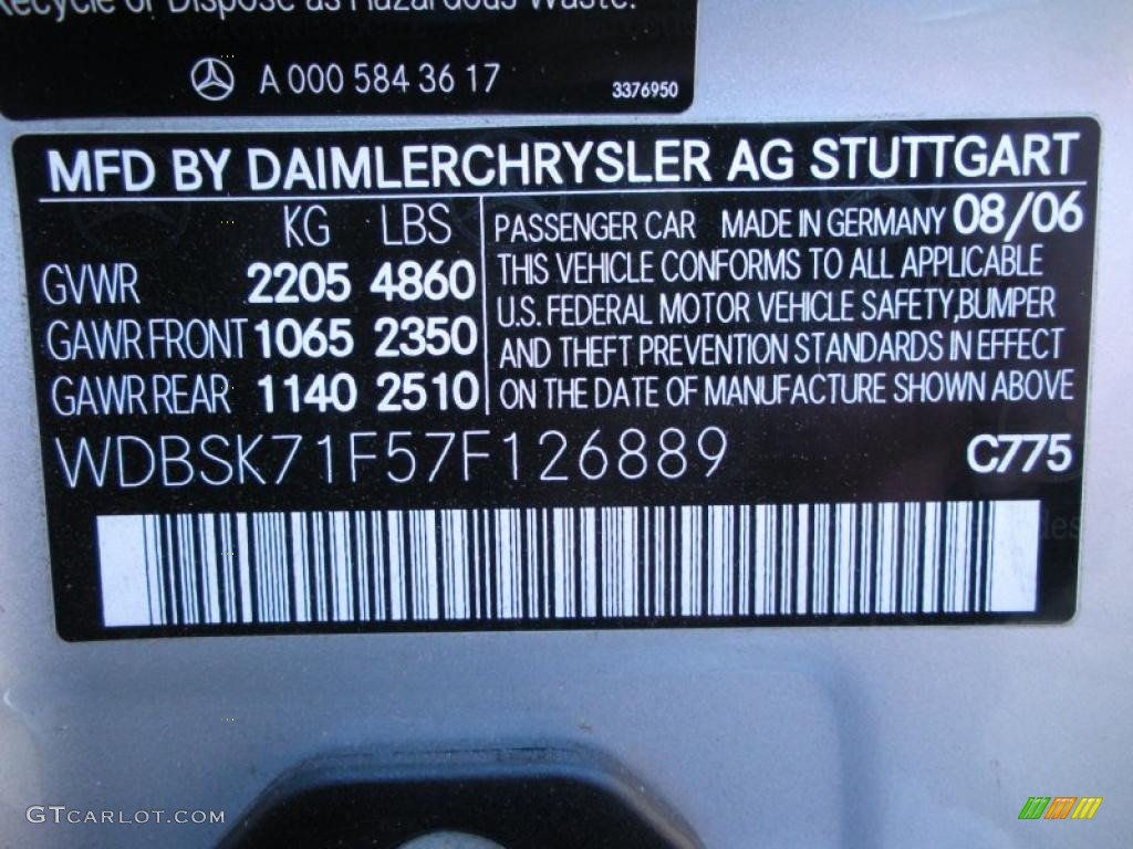 2007 SL Color Code 775 for Iridium Silver Metallic Photo #41439955