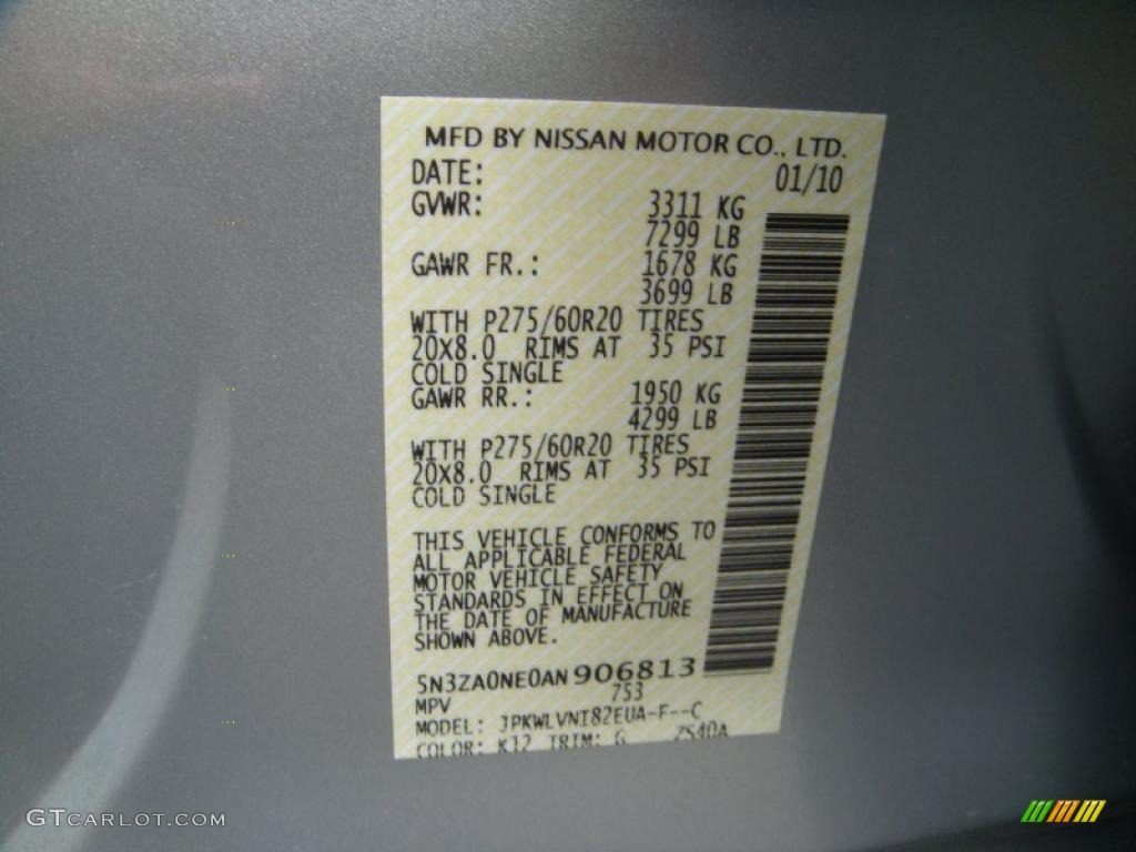 2010 QX Color Code K12 for Silver Indulgence Photo #41444487