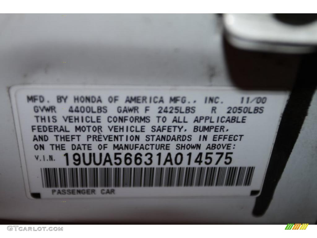 2001 Acura TL 3.2 Info Tag Photo #41445731