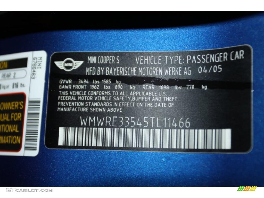 2005 Cooper S Hardtop - Hyper Blue Metallic / Space Grey/Panther Black photo #8