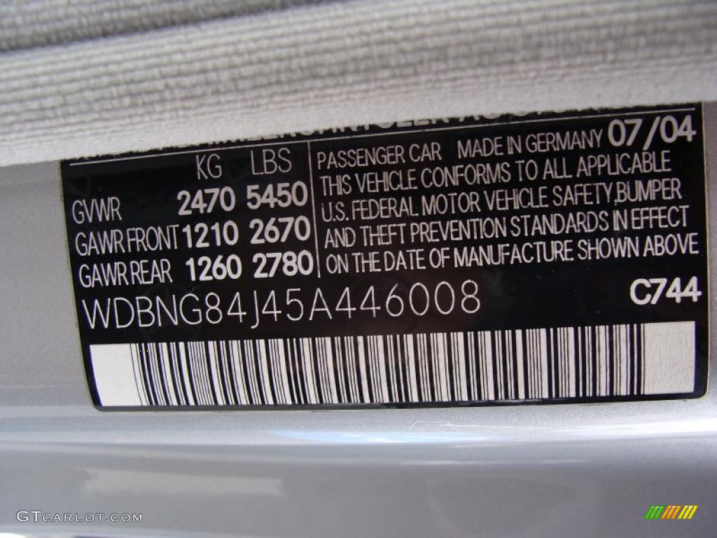 2005 S Color Code 744 for Brilliant Silver Metallic Photo #41450471