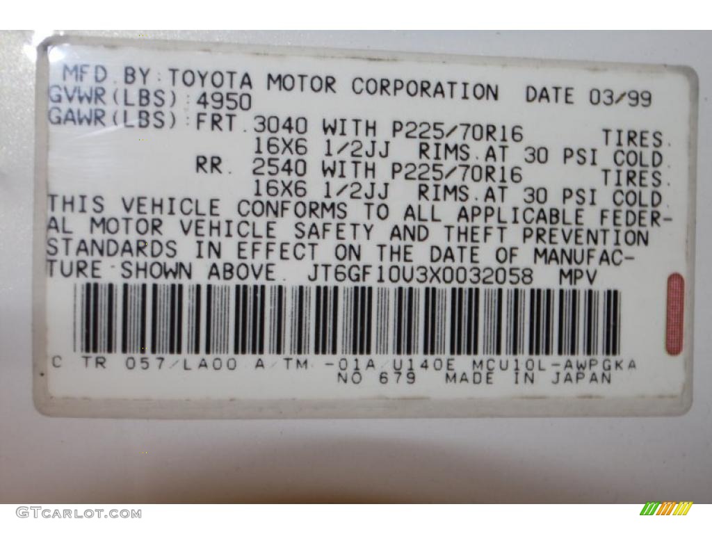 1999 RX Color Code 057 for Golden White Pearl Photo #41454627