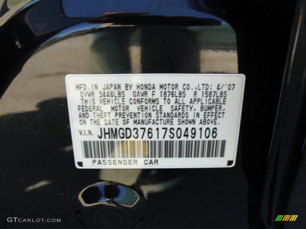 2007 Honda Fit Sport Info Tag Photo #41455775