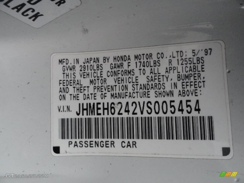 1997 Honda del Sol S Info Tag Photos