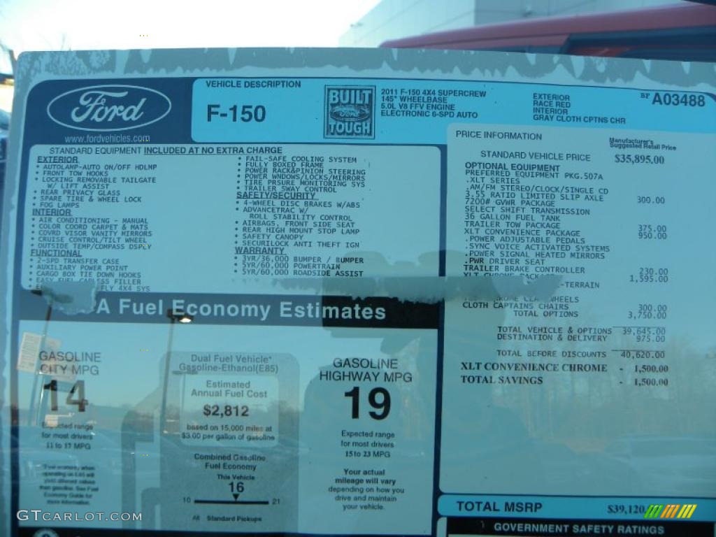 2011 Ford F150 XLT SuperCrew 4x4 Window Sticker Photo #41466990