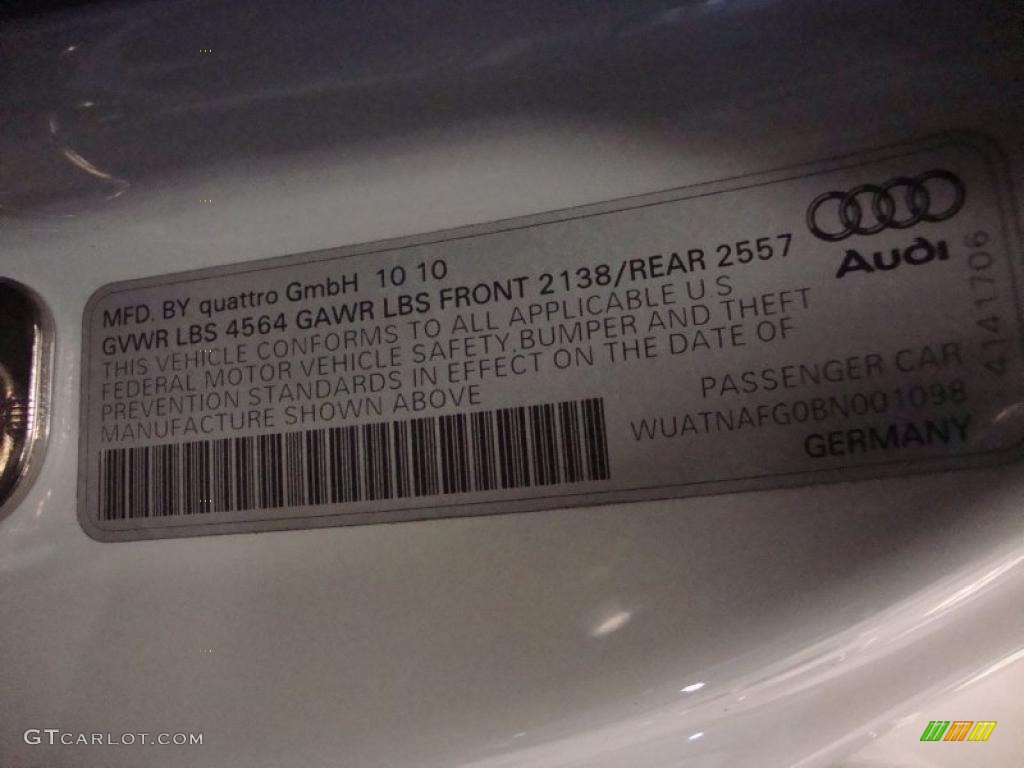 2011 Audi R8 Spyder 5.2 FSI quattro Info Tag Photo #41471135