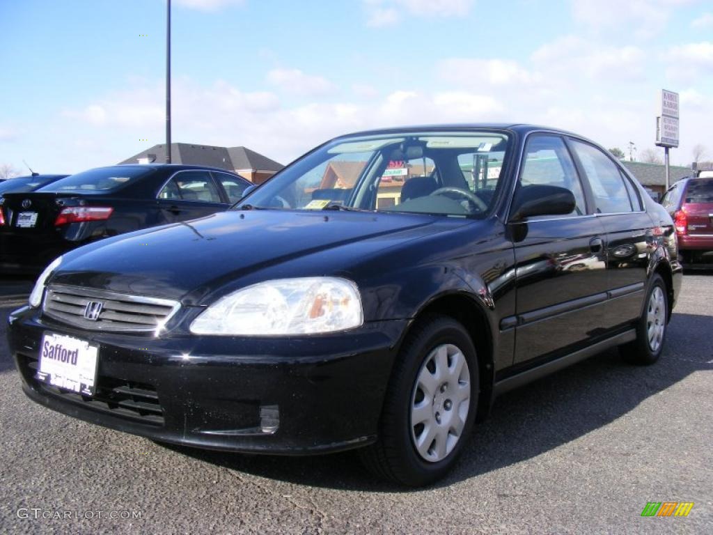 2000 Civic LX Sedan - Flamenco Black Pearl / Gray photo #1