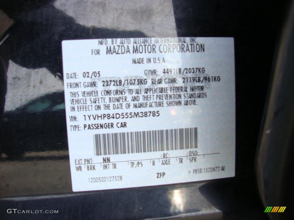 2005 MAZDA6 Color Code NN for Onyx Black Photo #41480643