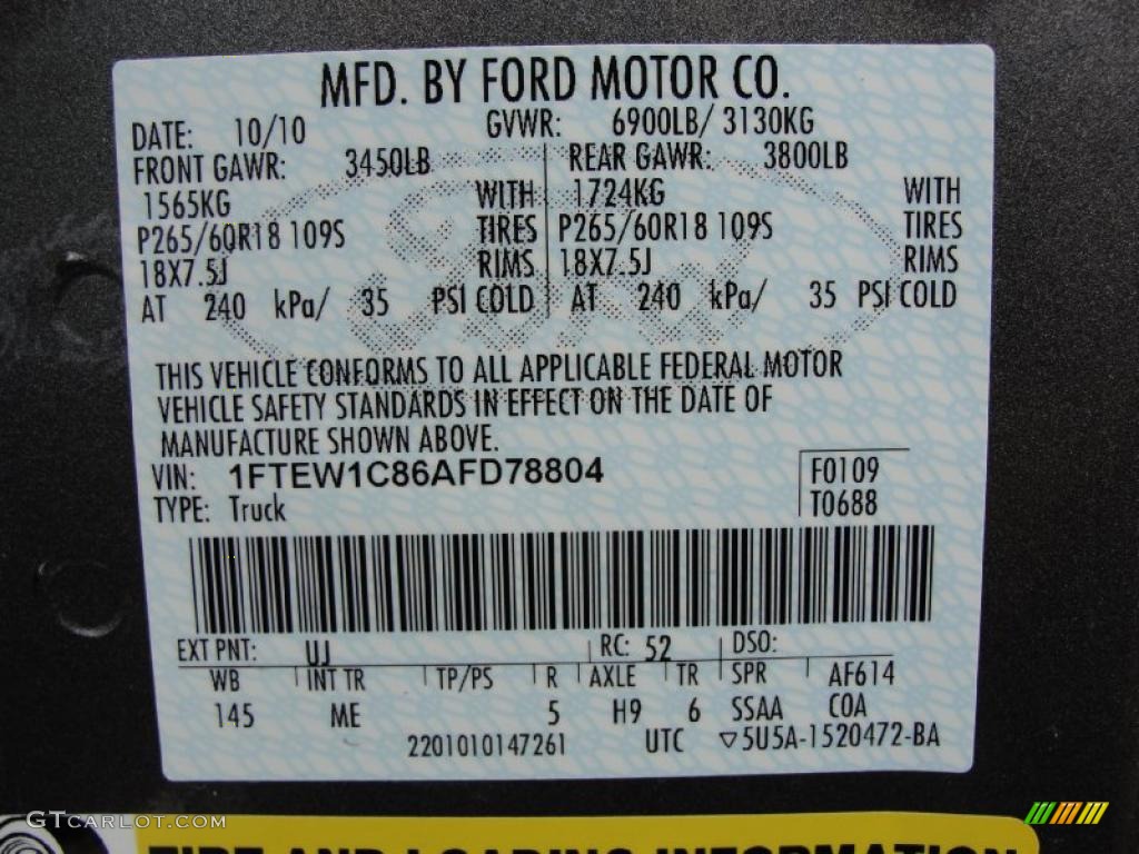 2010 F150 Color Code UJ for Sterling Grey Metallic Photo #41481747