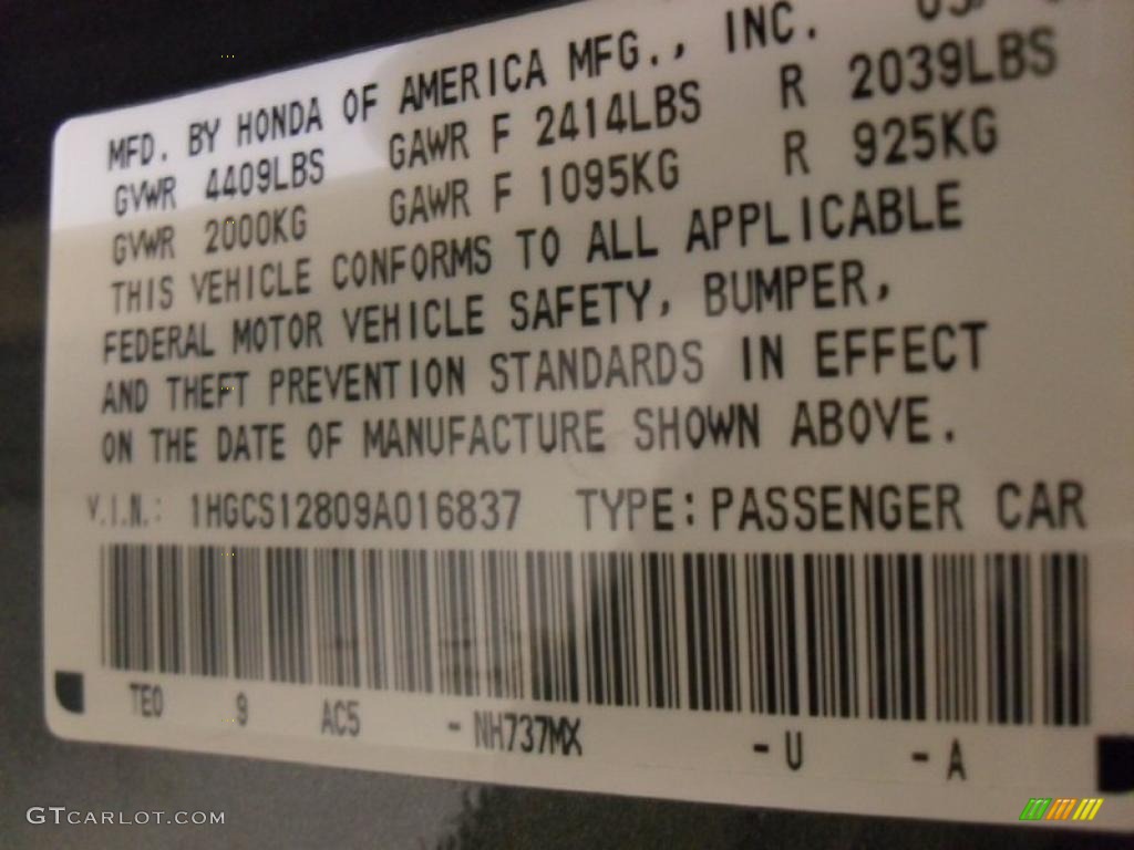 2009 Accord Color Code NH737MX for Polished Metal Metallic Photo #41486131