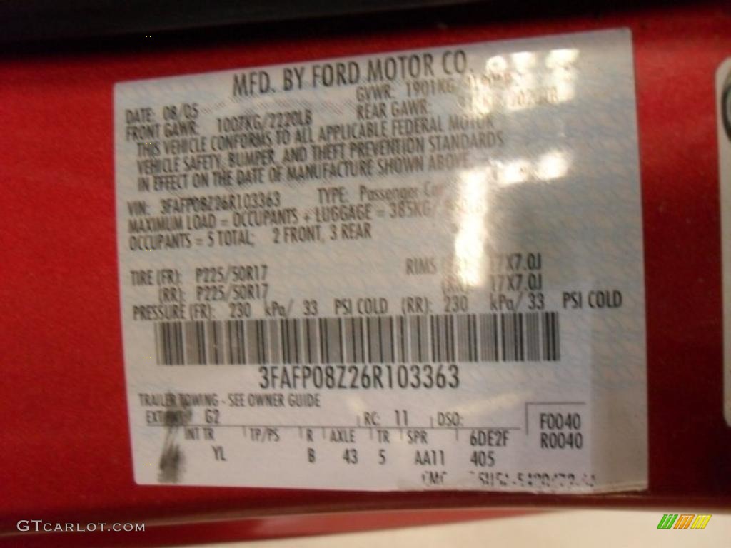 2006 Fusion Color Code G2 for Redfire Metallic Photo #41486555