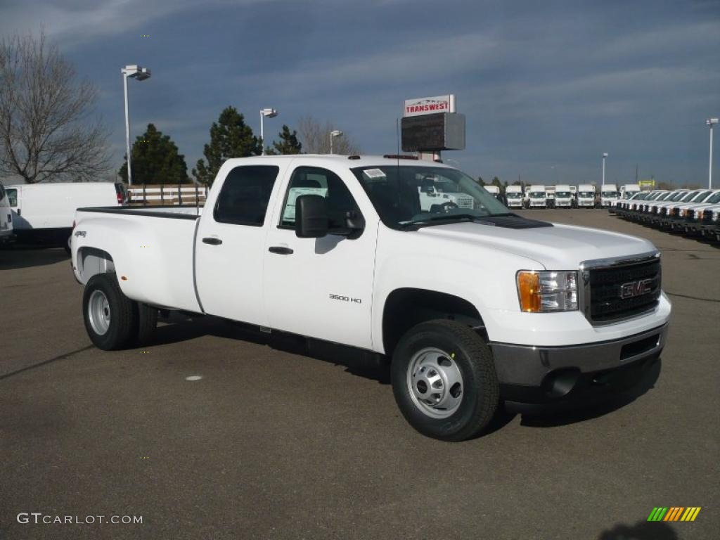 Summit White 2011 GMC Sierra 3500HD Work Truck Crew Cab 4x4 Dually Exterior Photo #41489847