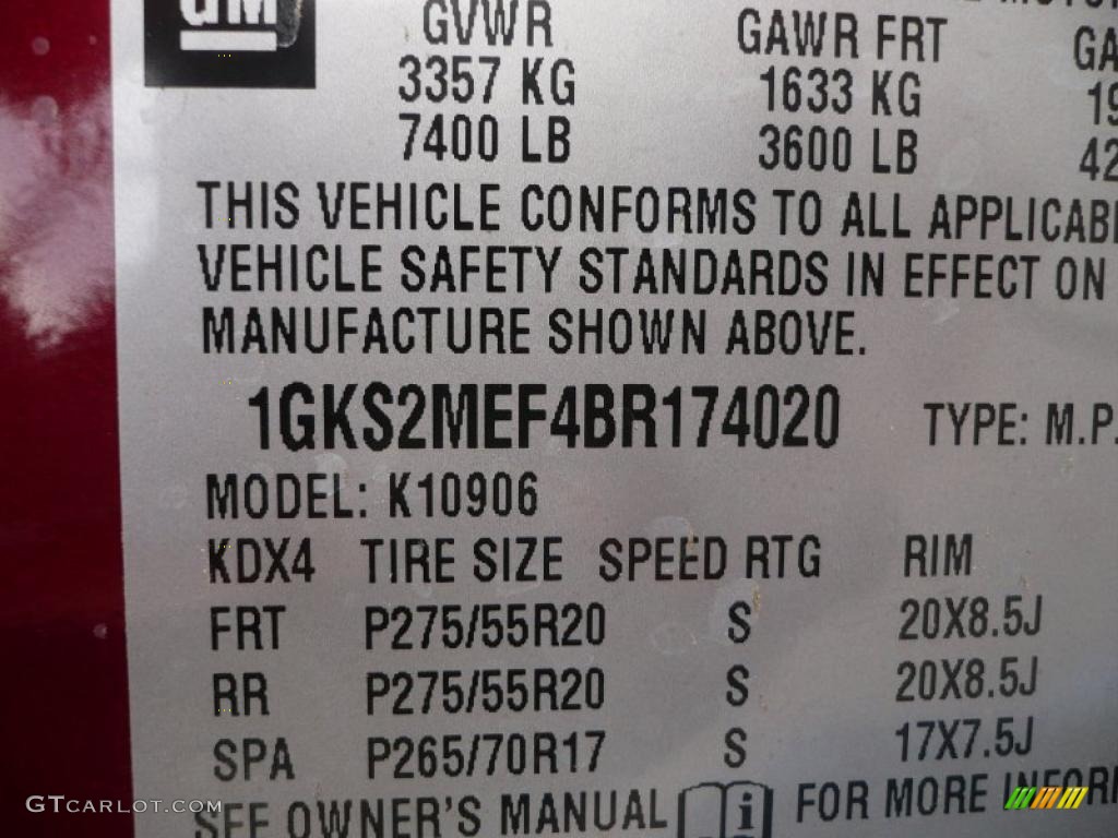 2011 GMC Yukon XL Denali AWD Info Tag Photo #41492219