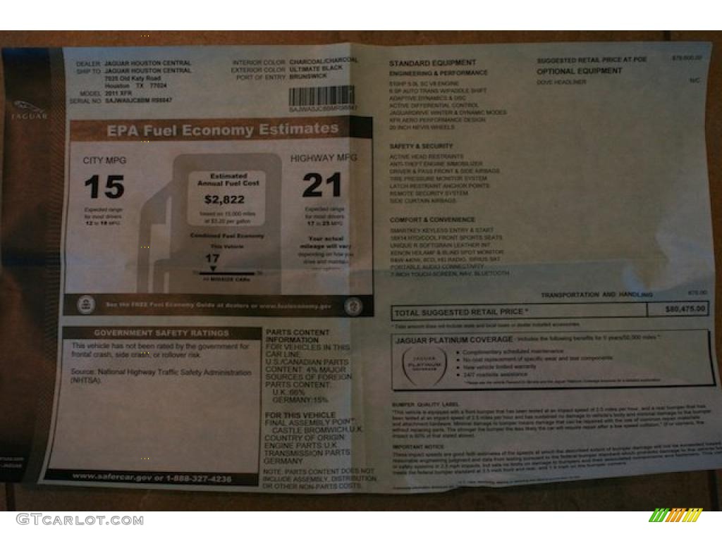 2011 Jaguar XF XFR Sport Sedan Window Sticker Photo #41496175