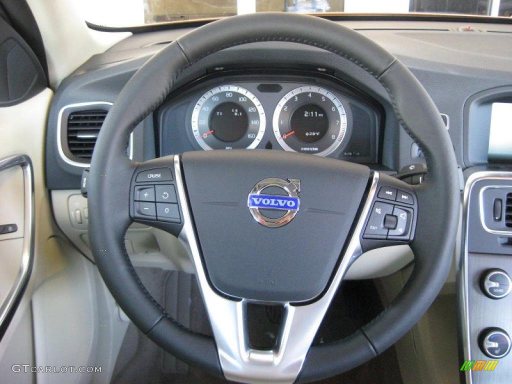 2011 Volvo S60 T6 AWD Soft Beige/Off Black Steering Wheel Photo #41502166