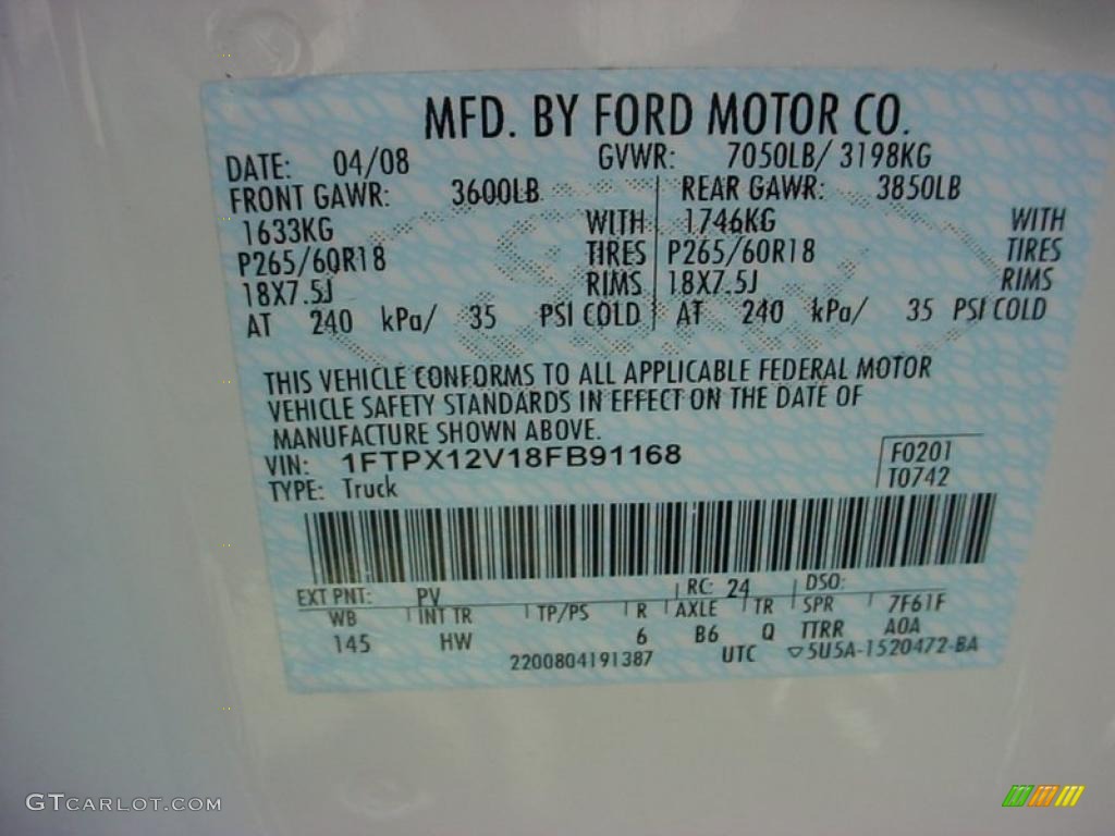 2008 F150 Color Code PV for White Sand Tri-Coat Photo #41506655