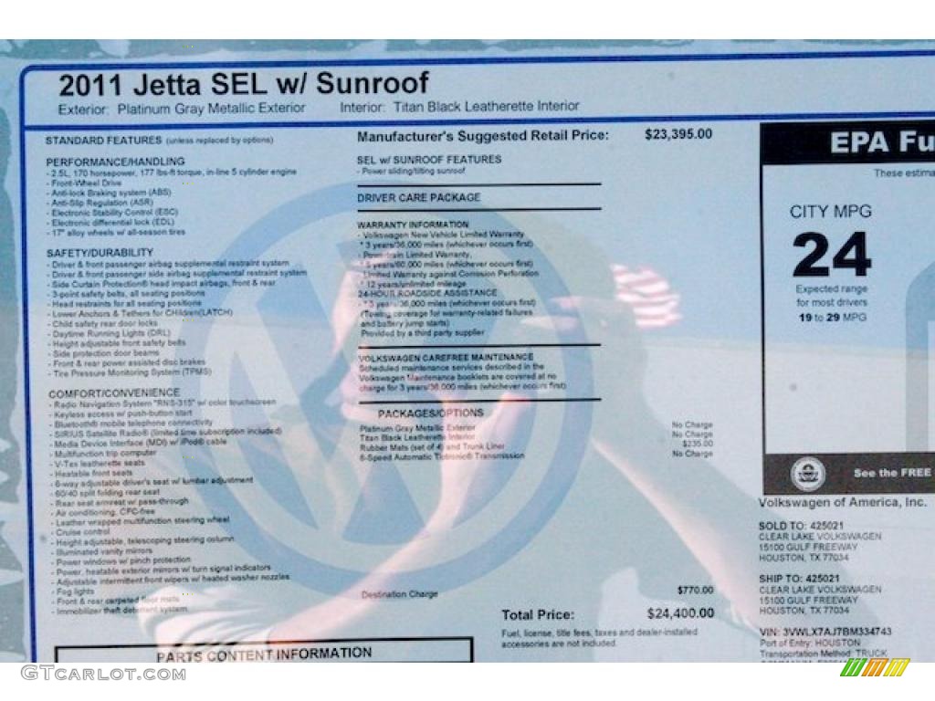 2011 Volkswagen Jetta SEL Sedan Window Sticker Photo #41532197