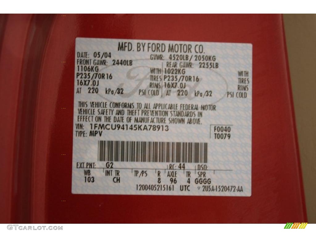 2005 Escape Color Code G2 for Redfire Metallic Photo #41535600