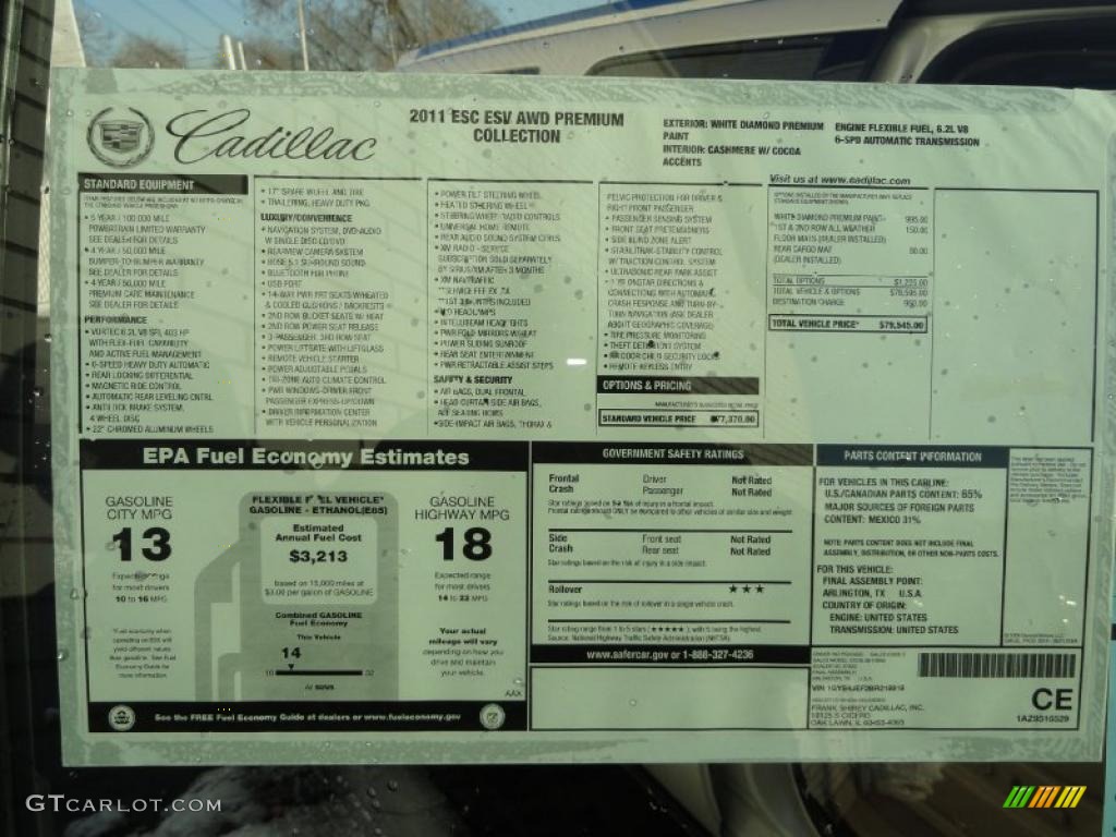 2011 Cadillac Escalade ESV Premium AWD Window Sticker Photo #41536412