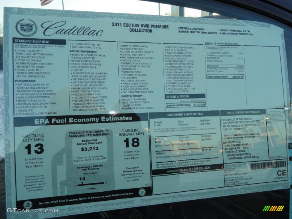 2011 Cadillac Escalade ESV Premium AWD Window Sticker Photo #41536800